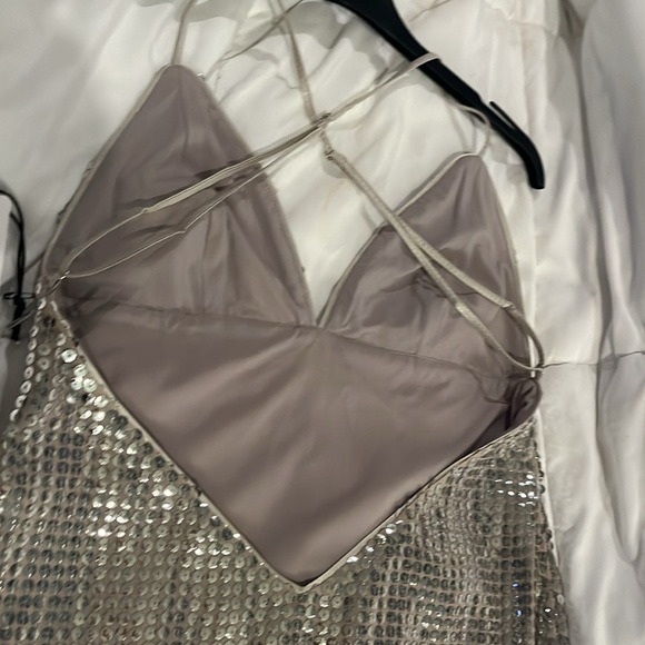 NWT! Silver Sequined Aliannia Mini Cocktail Dress by Saylor, Size S, price $220 - Picture 7 of 15